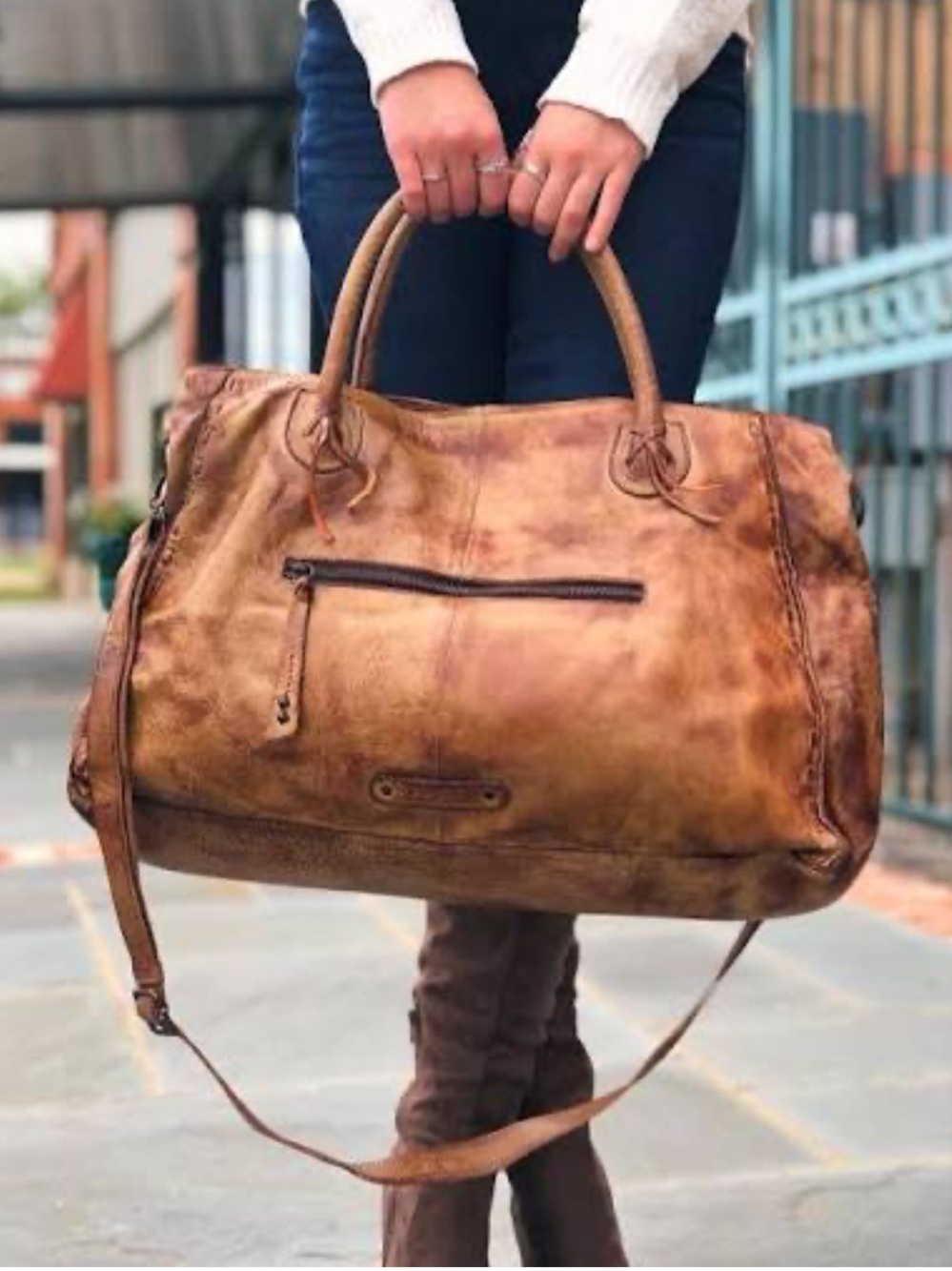 Bed Stu Rockaway Large Leather Shoulder Bag Tote - Tan Rustic